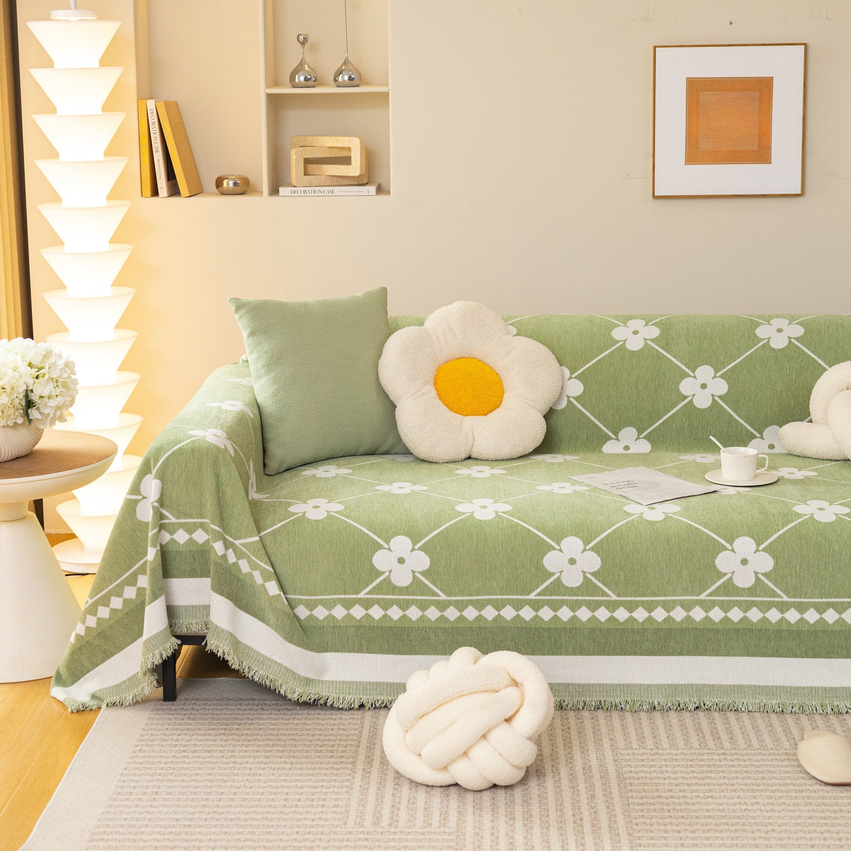 Comfy Four-Leaf Clover Hope Faith Love Luck Blanket for Couch, Chenille Scratch Proof Sofa Blanket Covers - Ornate Home
