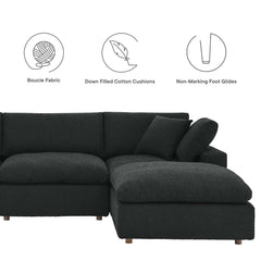 Commix Black 4-Piece Down Filled Overstuffed Boucle Fabric Sectional Sofa - Ornate Home