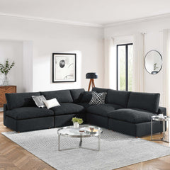 Commix Black 5-Piece Down Filled Overstuffed Boucle Fabric Sectional Sofa - 40x119" - Ornate Home