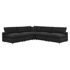 Commix Black 5-Piece Down Filled Overstuffed Boucle Fabric Sectional Sofa - 40x119" - Ornate Home
