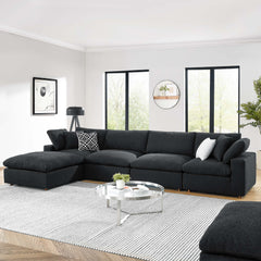 Commix Black 5-Piece Down Filled Overstuffed Boucle Fabric Sectional Sofa - 80x160" - Ornate Home