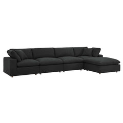 Commix Black 5-Piece Down Filled Overstuffed Boucle Fabric Sectional Sofa - 80x160" - Ornate Home