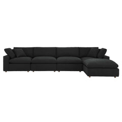 Commix Black 5-Piece Down Filled Overstuffed Boucle Fabric Sectional Sofa - 80x160" - Ornate Home