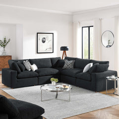 Commix Black 5-Piece Down Filled Overstuffed Boucle Sectional Sofa - Ornate Home