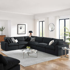 Commix Black 6-Piece Down Filled Overstuffed Boucle Fabric Sectional Sofa - 40x159" - Ornate Home