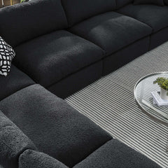 Commix Black 6-Piece Down Filled Overstuffed Boucle Fabric Sectional Sofa - 40x159" - Ornate Home