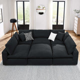 Commix Black 6-Piece Down Filled Overstuffed Boucle Fabric Sectional Sofa - 80x120" - Ornate Home