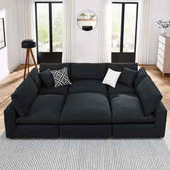 Commix Black 6-Piece Down Filled Overstuffed Boucle Fabric Sectional Sofa - 80x120" - Ornate Home