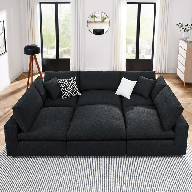 Commix Black 6-Piece Down Filled Overstuffed Boucle Fabric Sectional Sofa - 80x120" - Ornate Home