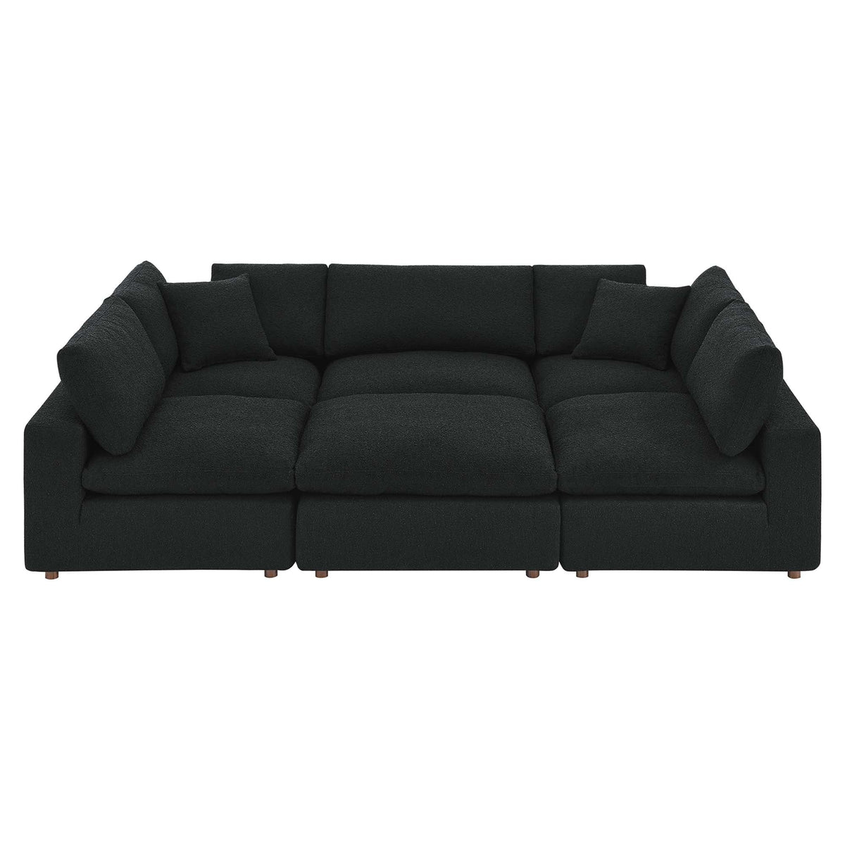 Commix Black 6-Piece Down Filled Overstuffed Boucle Fabric Sectional Sofa - 80x120" - Ornate Home
