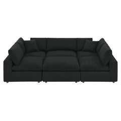 Commix Black 6-Piece Down Filled Overstuffed Boucle Fabric Sectional Sofa - 80x120" - Ornate Home