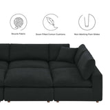 Commix Black 6-Piece Down Filled Overstuffed Boucle Fabric Sectional Sofa - 80x120" - Ornate Home