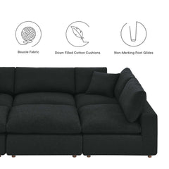 Commix Black 6-Piece Down Filled Overstuffed Boucle Fabric Sectional Sofa - 80x120" - Ornate Home