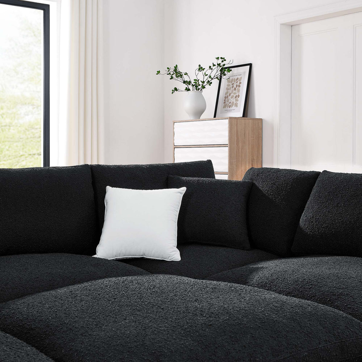 Commix Black 6-Piece Down Filled Overstuffed Boucle Fabric Sectional Sofa - 80x120" - Ornate Home