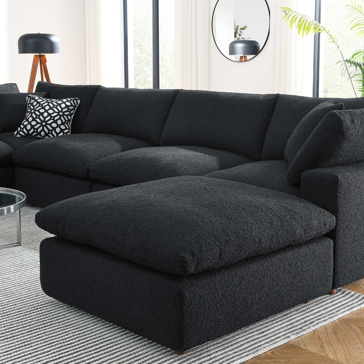 Commix Black 7-Piece Down Filled Overstuffed Boucle Sectional Sofa - Ornate Home
