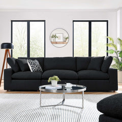 Commix Black Down Filled Overstuffed Boucle Fabric 3-Seater Sofa - Ornate Home