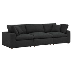 Commix Black Down Filled Overstuffed Boucle Fabric 3-Seater Sofa - Ornate Home