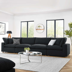 Commix Black Down Filled Overstuffed Boucle Fabric 4-Seater Sofa - Ornate Home