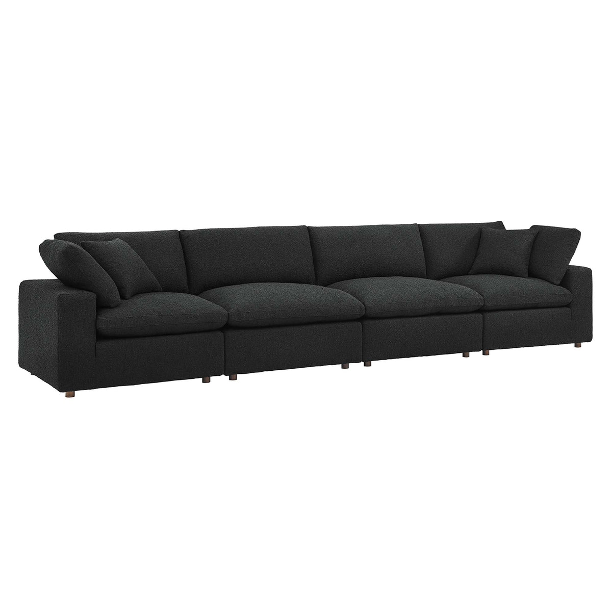 Commix Black Down Filled Overstuffed Boucle Fabric 4-Seater Sofa - Ornate Home