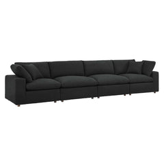 Commix Black Down Filled Overstuffed Boucle Fabric 4-Seater Sofa - Ornate Home