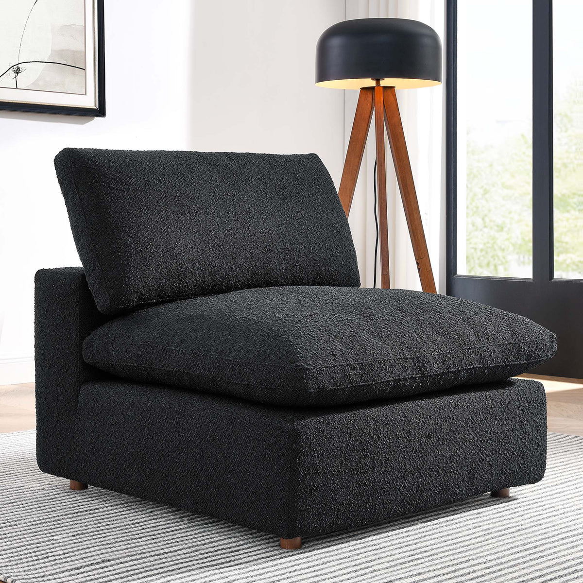 Commix Black Down Filled Overstuffed Boucle Fabric Armless Chair - Ornate Home