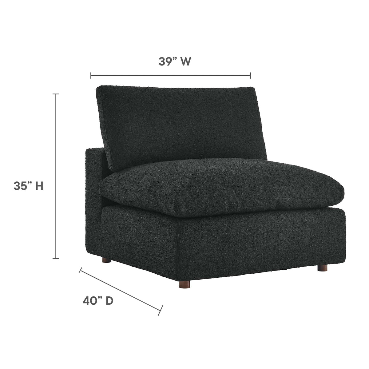 Commix Black Down Filled Overstuffed Boucle Fabric Armless Chair - Ornate Home