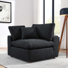 Commix Black Down Filled Overstuffed Boucle Fabric Corner Chair - Ornate Home