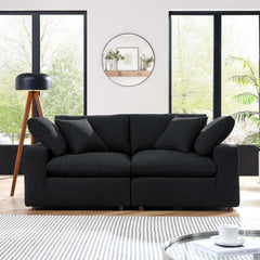 Commix Black Down Filled Overstuffed Boucle Fabric Loveseat - Ornate Home