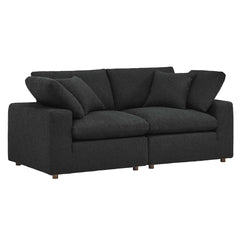 Commix Black Down Filled Overstuffed Boucle Fabric Loveseat - Ornate Home