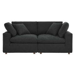 Commix Black Down Filled Overstuffed Boucle Fabric Loveseat - Ornate Home
