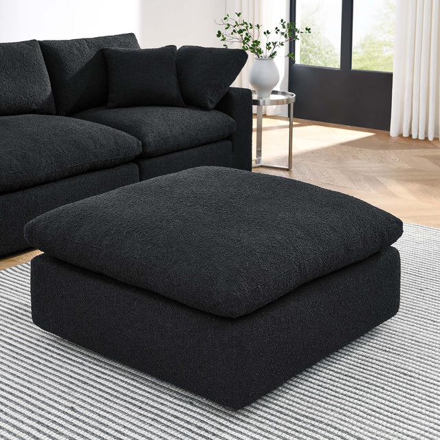 Commix Black Down Filled Overstuffed Boucle Fabric Ottoman - Ornate Home