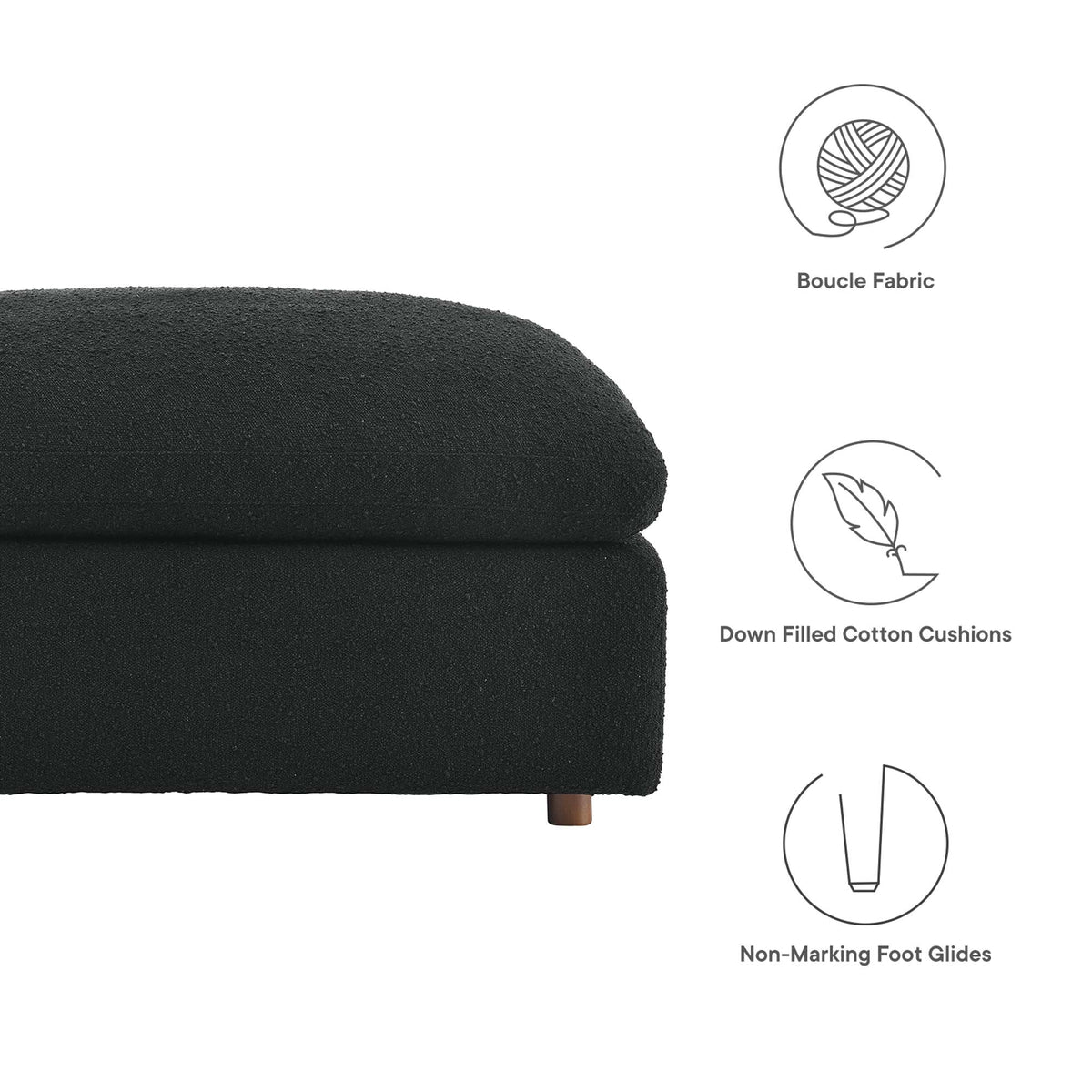 Commix Black Down Filled Overstuffed Boucle Fabric Ottoman - Ornate Home