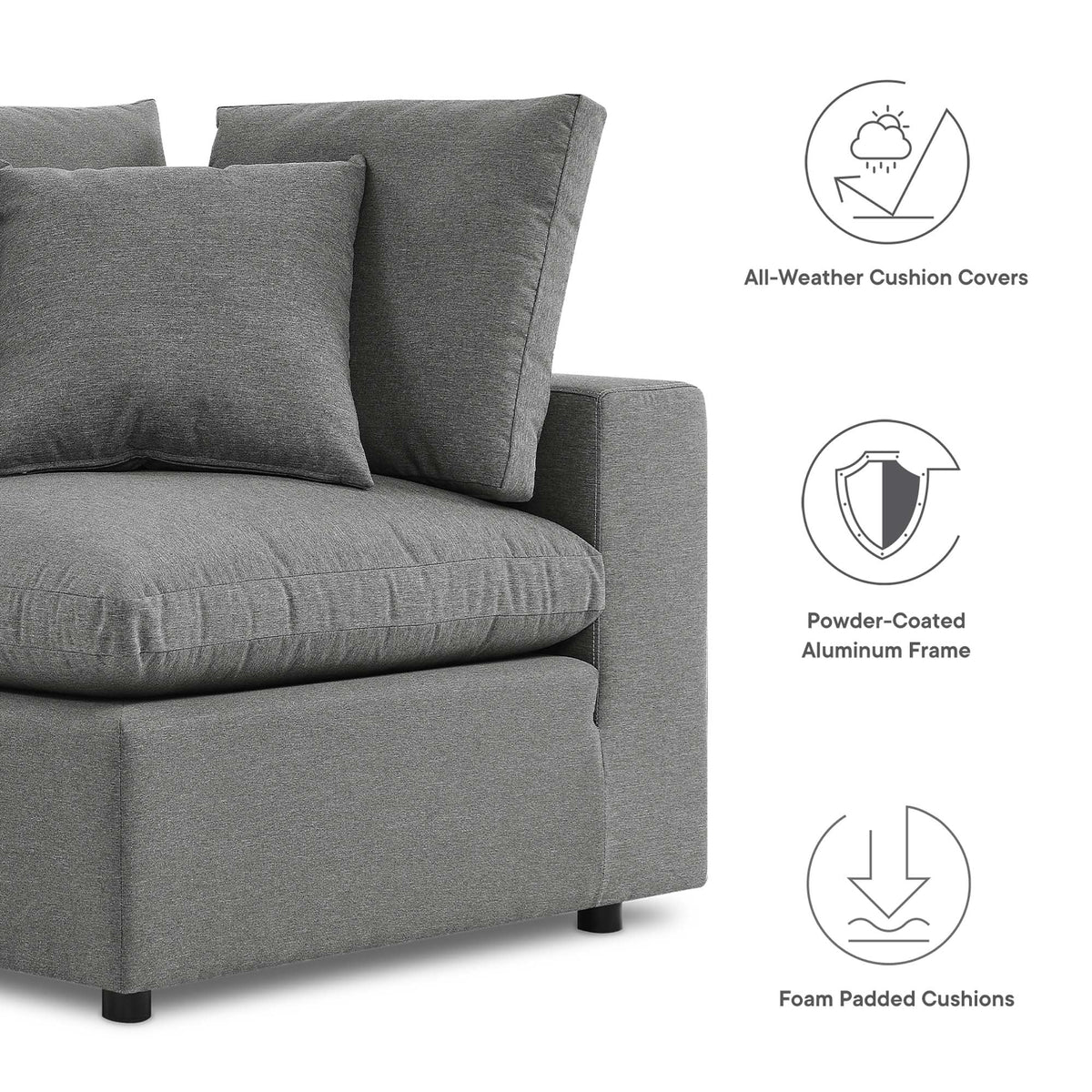Commix Charcoal Overstuffed Outdoor Patio Sofa - Ornate Home
