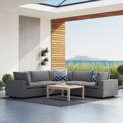 Commix Gray 5-Piece Sunbrella Outdoor Patio Sectional Sofa - 108x108" - Ornate Home