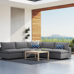 Commix Gray 5-Piece Sunbrella Outdoor Patio Sectional Sofa - 108x108x24" - Ornate Home