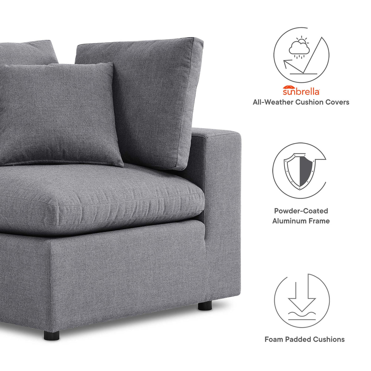 Commix Gray Sunbrella Outdoor Patio Sofa - Ornate Home
