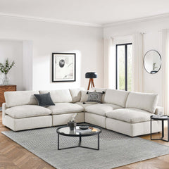 Commix Ivory 5-Piece Down Filled Overstuffed Boucle Fabric Sectional Sofa - 40x119" - Ornate Home