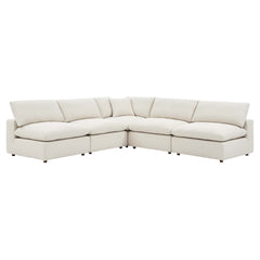 Commix Ivory 5-Piece Down Filled Overstuffed Boucle Fabric Sectional Sofa - 40x119" - Ornate Home
