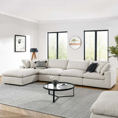 Commix Ivory 5-Piece Down Filled Overstuffed Boucle Fabric Sectional Sofa - 80x160" - Ornate Home