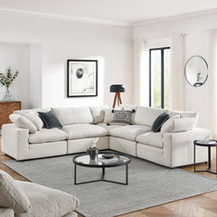 Commix Ivory 5-Piece Down Filled Overstuffed Boucle Sectional Sofa - Ornate Home