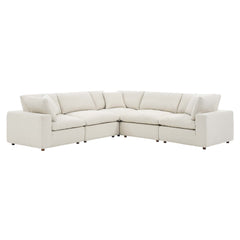 Commix Ivory 5-Piece Down Filled Overstuffed Boucle Sectional Sofa - Ornate Home