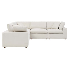 Commix Ivory 5-Piece Down Filled Overstuffed Boucle Sectional Sofa - Ornate Home