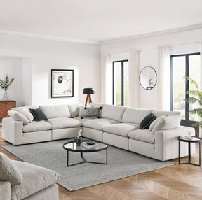 Commix Ivory 6-Piece Down Filled Overstuffed Boucle Fabric Sectional Sofa - 40x159" - Ornate Home
