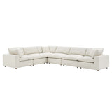 Commix Ivory 6-Piece Down Filled Overstuffed Boucle Fabric Sectional Sofa - 40x159" - Ornate Home