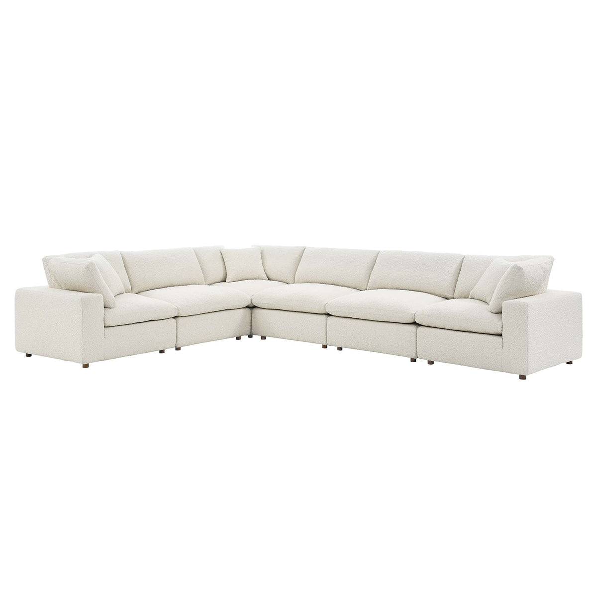 Commix Ivory 6-Piece Down Filled Overstuffed Boucle Fabric Sectional Sofa - 40x159" - Ornate Home
