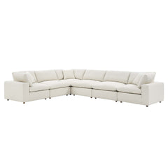 Commix Ivory 6-Piece Down Filled Overstuffed Boucle Fabric Sectional Sofa - 40x159" - Ornate Home