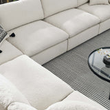 Commix Ivory 6-Piece Down Filled Overstuffed Boucle Fabric Sectional Sofa - 40x159" - Ornate Home