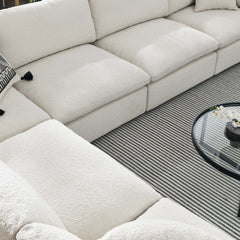 Commix Ivory 6-Piece Down Filled Overstuffed Boucle Fabric Sectional Sofa - 40x159" - Ornate Home