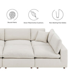 Commix Ivory 6-Piece Down Filled Overstuffed Boucle Fabric Sectional Sofa - 80x120" - Ornate Home