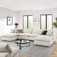 Commix Ivory 6-Piece Down Filled Overstuffed Boucle Sectional Sofa - Ornate Home
